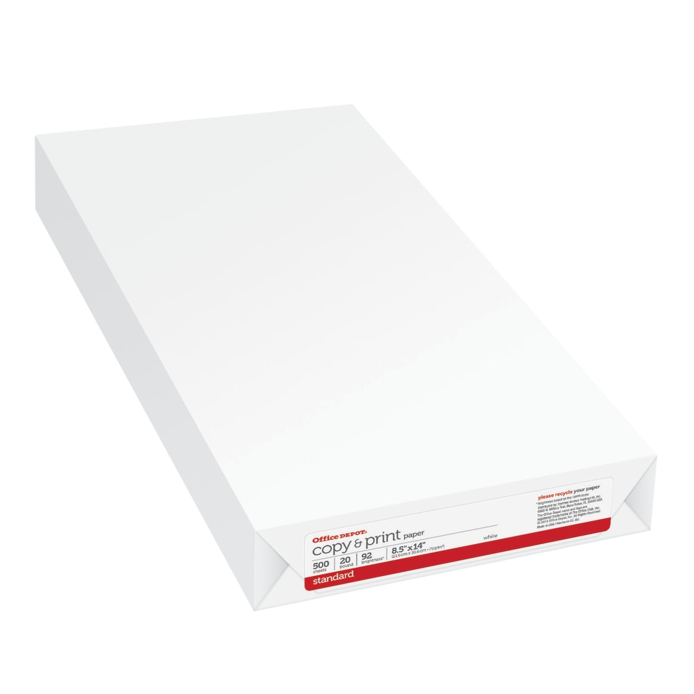 Office Depot Multi-Use Printer & Copy Paper, 1 Ream, White, Legal (8.5in x 14in), 500 Sheets Per Ream, 20 Lb, 92 Brightness