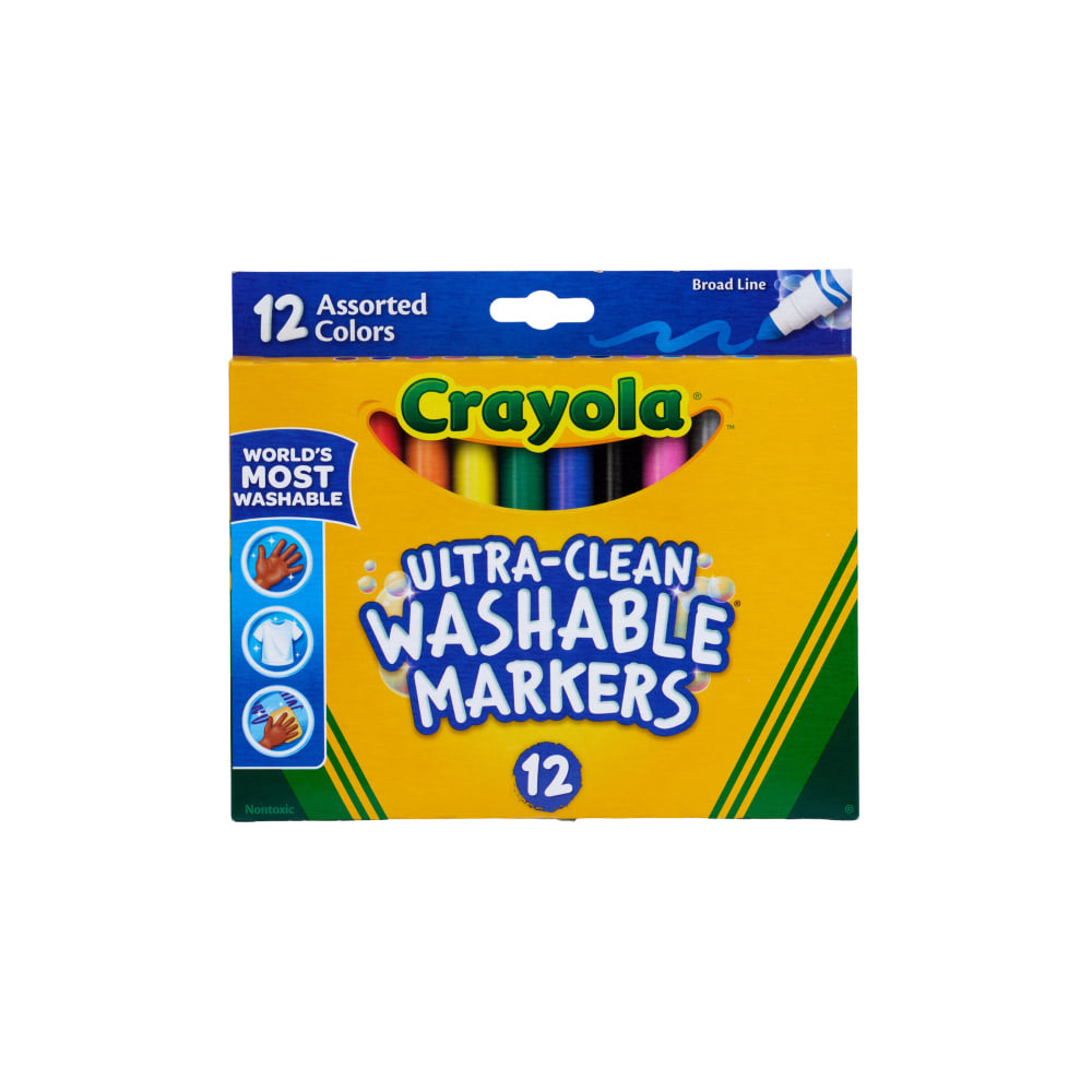 Crayola Washable Markers, Broad Line, Assorted Classic Colors, Box Of 12