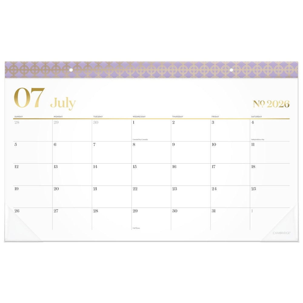 Mead Cambridge WorkStyle Academic 2026-2027 Monthly Desk Pad Calendar, Misty Lavender, Compact, 17 3/4in x 11in