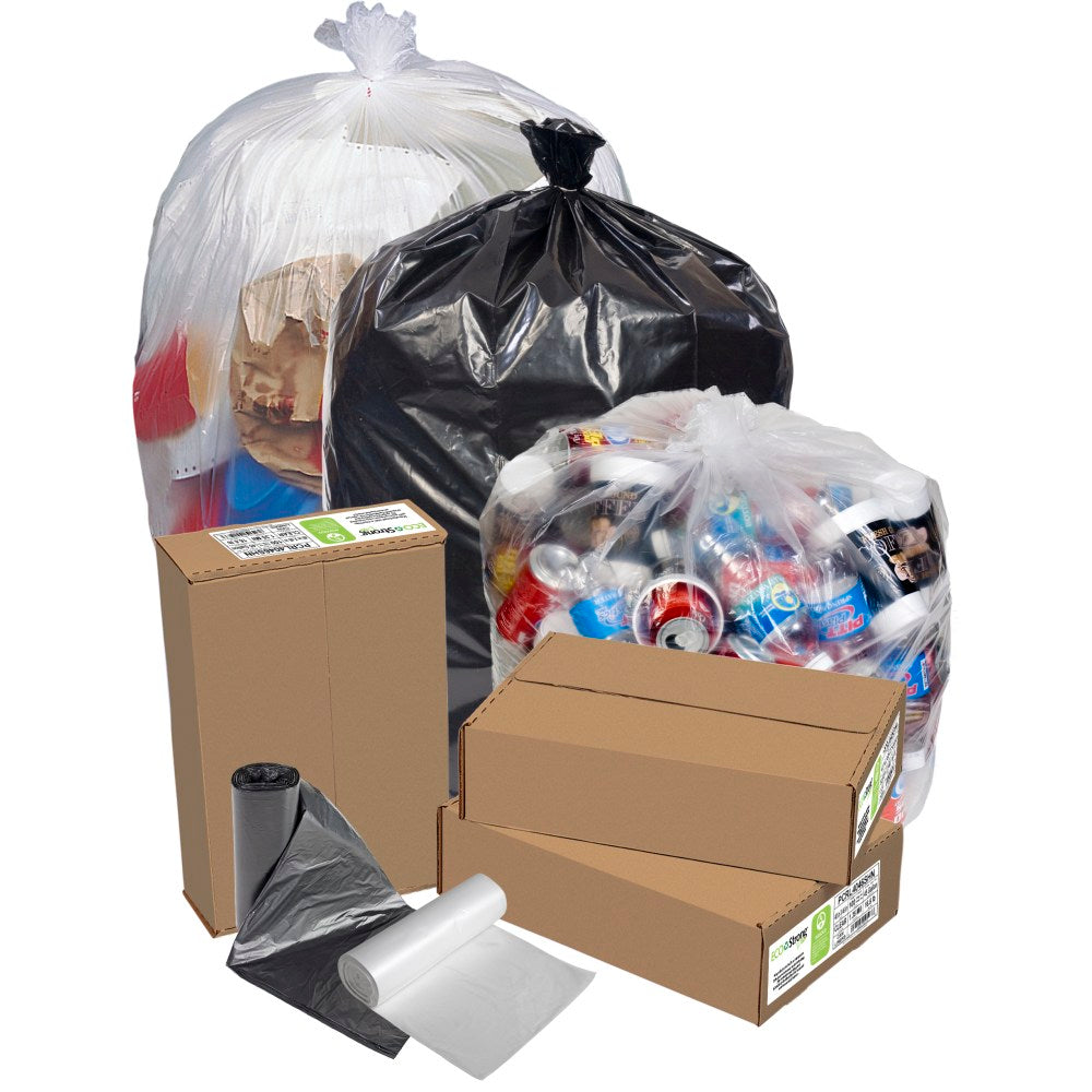 Pitt Plastics PCR Low Density EcoStrong Plus Trash Bags, 60 Gallon, Clear, Pack Of 100 Trash Bags
