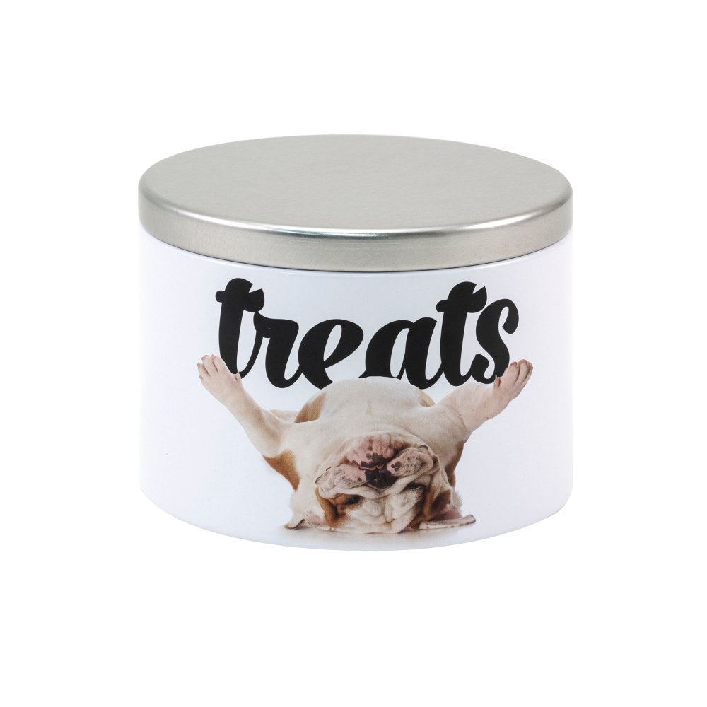 Paw Prints Tin Pet Treat Container, Small, Bulldog Design