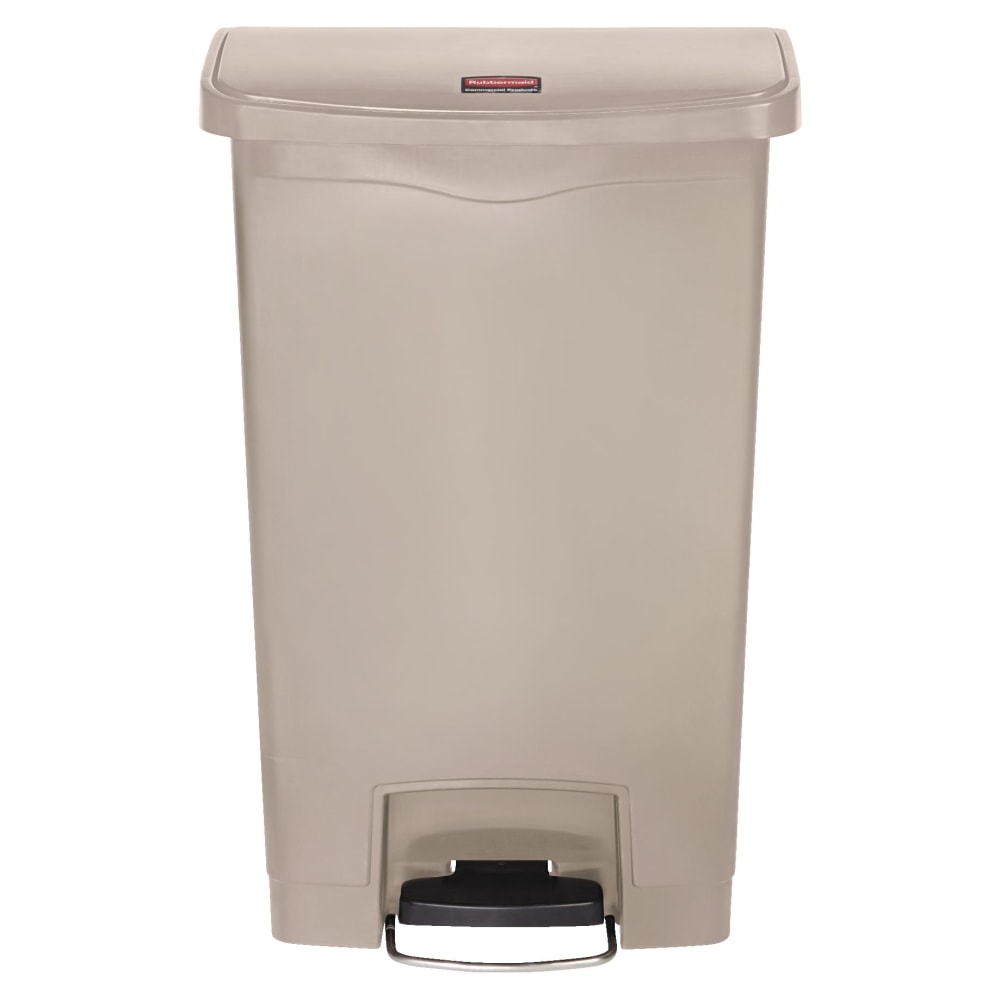 Rubbermaid Slim Jim Step-On Resin Front Step Wastebasket, 13 Gallons, Beige