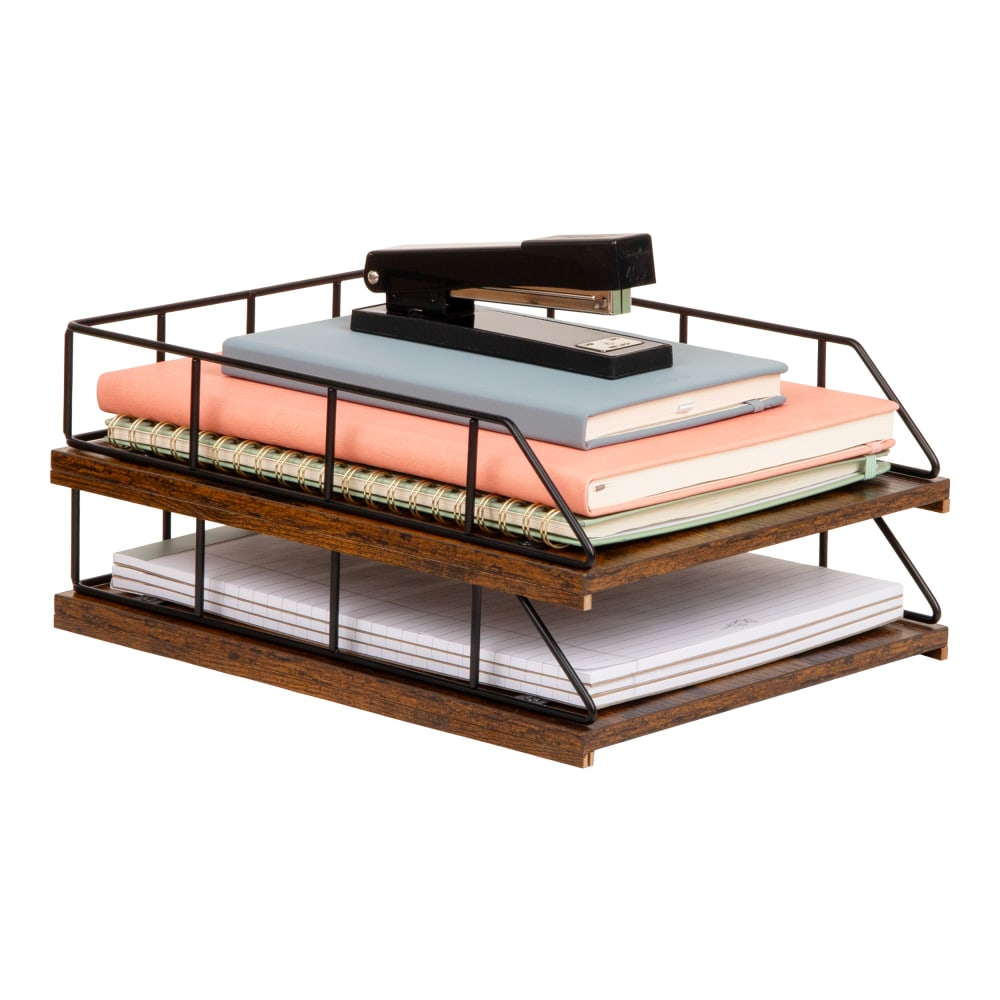 Mind Reader 2-Tier Rustic Letter Tray Organizer, 5-1/2inH x 12inW x 9-3/4inD, Black, Total Qty 1