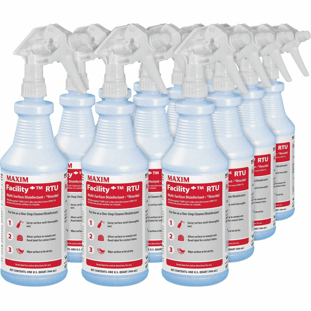 Maxim Facility Multi-Surface Disinfectant - Ready-To-Use - Liquid - 32 fl oz (1 quart) - 12 / Carton - Colorless