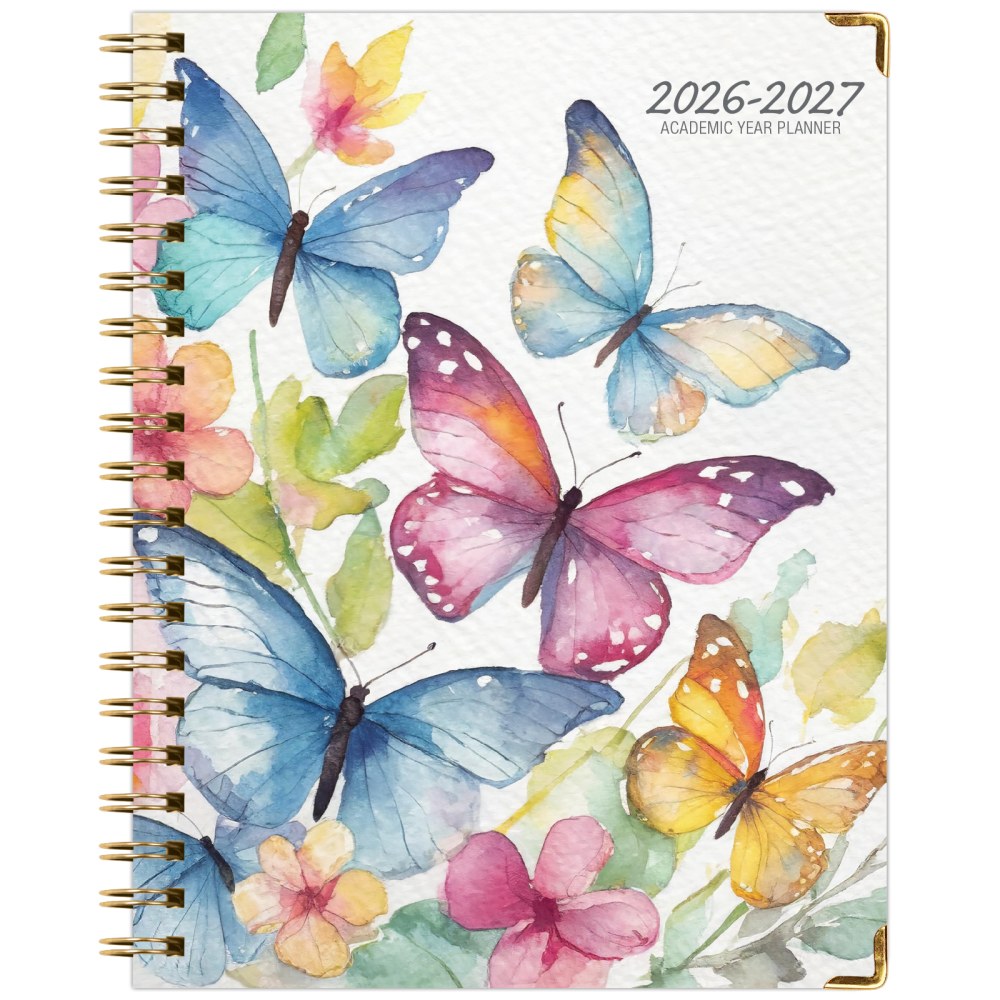 Excello Brands 2026-2027 14-Month Academic Hardcover Weekly/Monthly Fashion Planner, 8-1/2in x 11in, Watercolor Butterflies, May-June, FSHNAY26851133