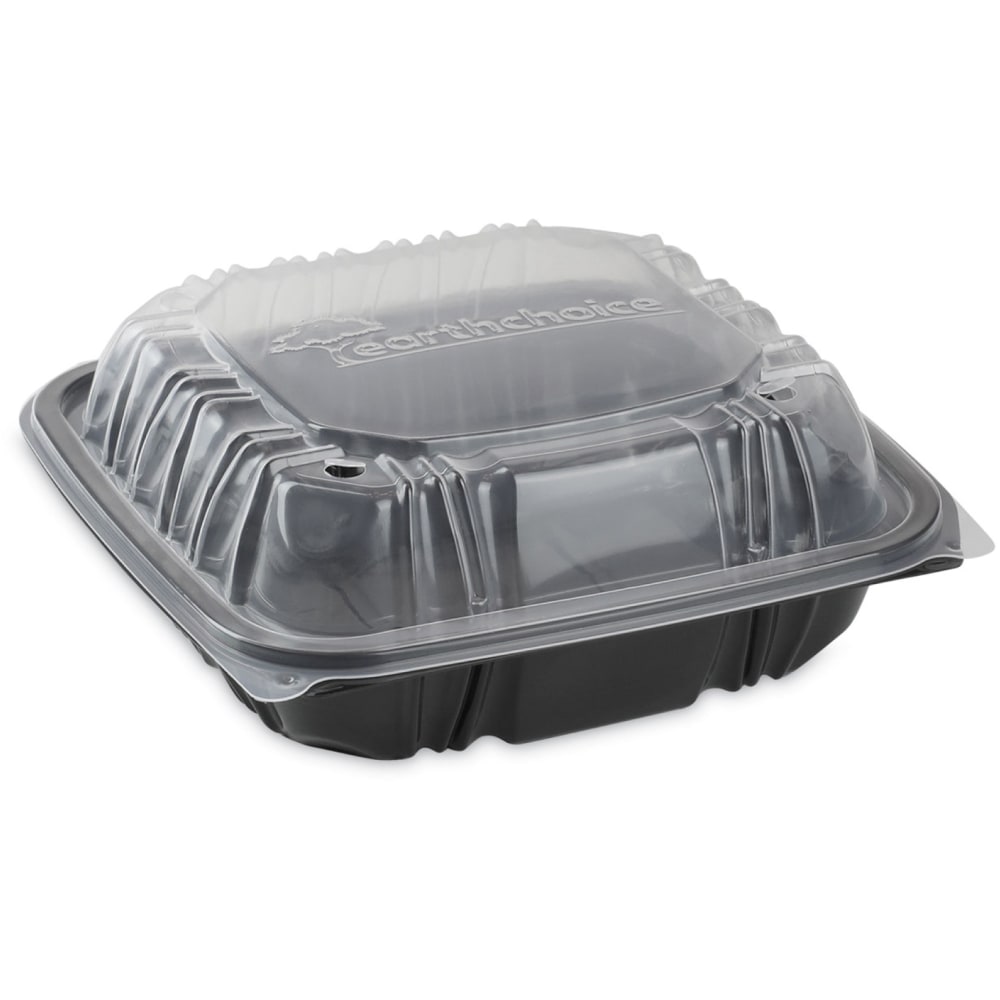 Pactiv Evergreen EarthChoice Vented Dual-Color Microwavable Hinged-Lid Containers, 1-Compartment, Black/Clear, Pack Of 150 - DC858100B000