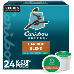 Caribou Coffee Single-Serve Coffee K-Cup Pods, Decaffeinated, Caribou Blend, Carton Of 24