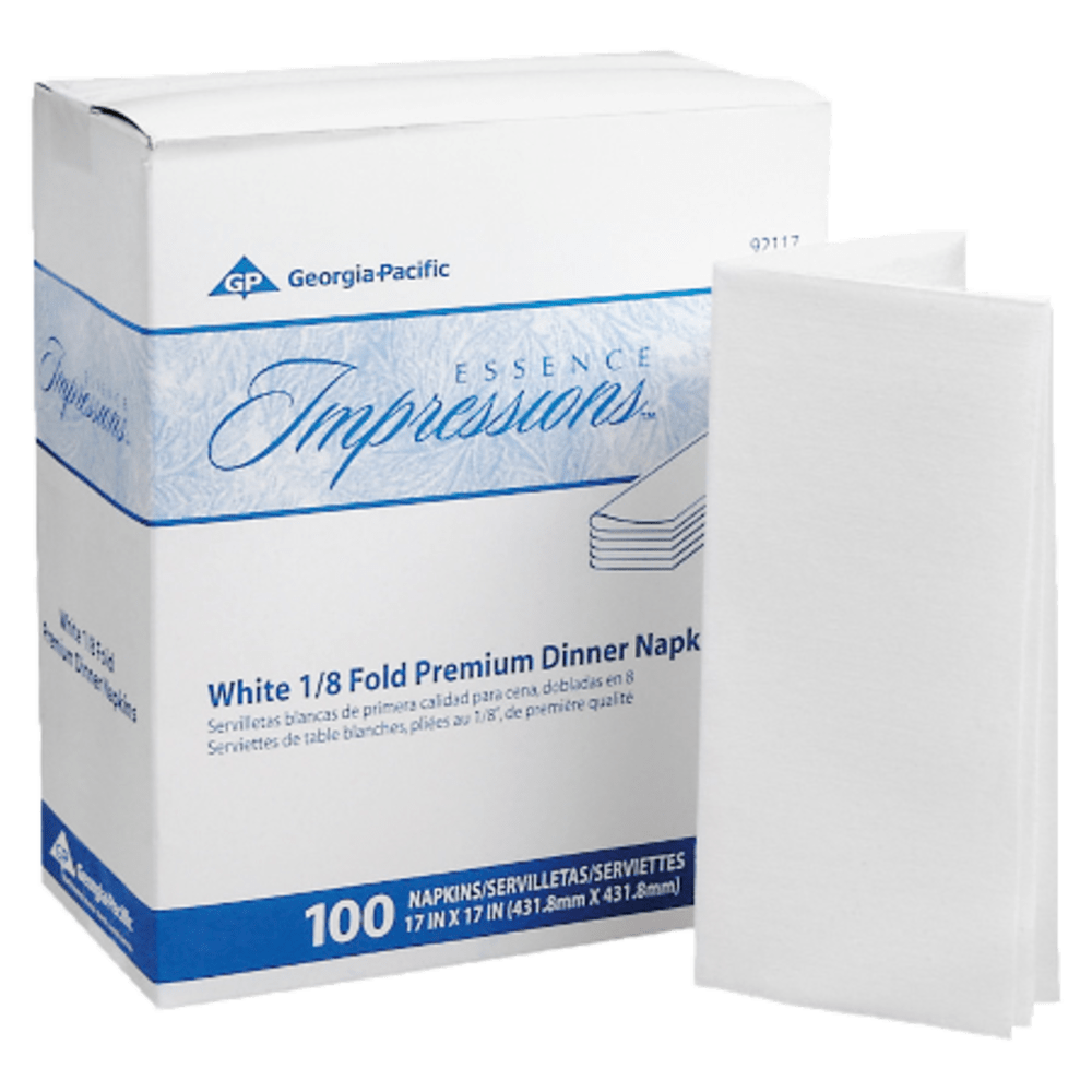 Georgia-Pacific Essence 1-Ply Replacement Linen Napkins, 17in x 17in, White, 100 Napkins Per Pack, Case Of 4 Packs