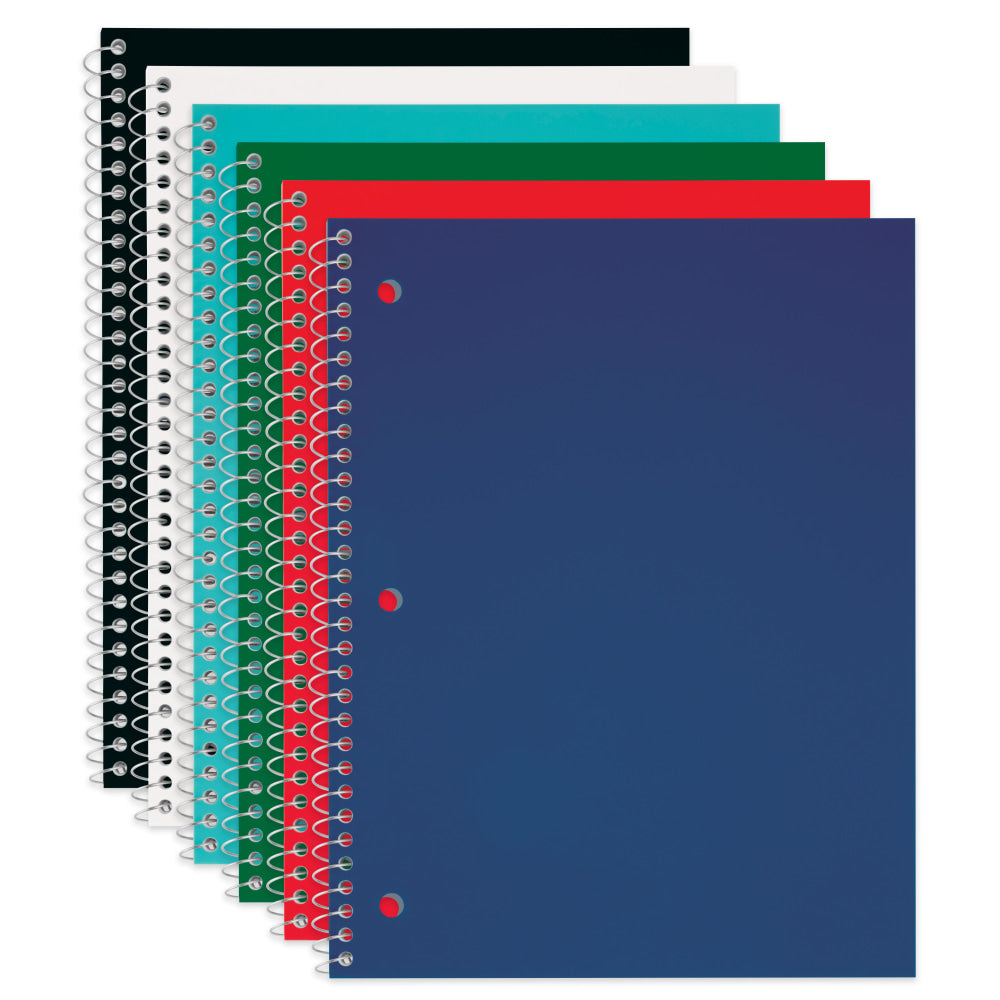 Just Basics Poly Spiral Notebook, 8in x 10-1/2in, 1 Subject, College Ruled, 70 Sheets, Assorted, Pack Of 6