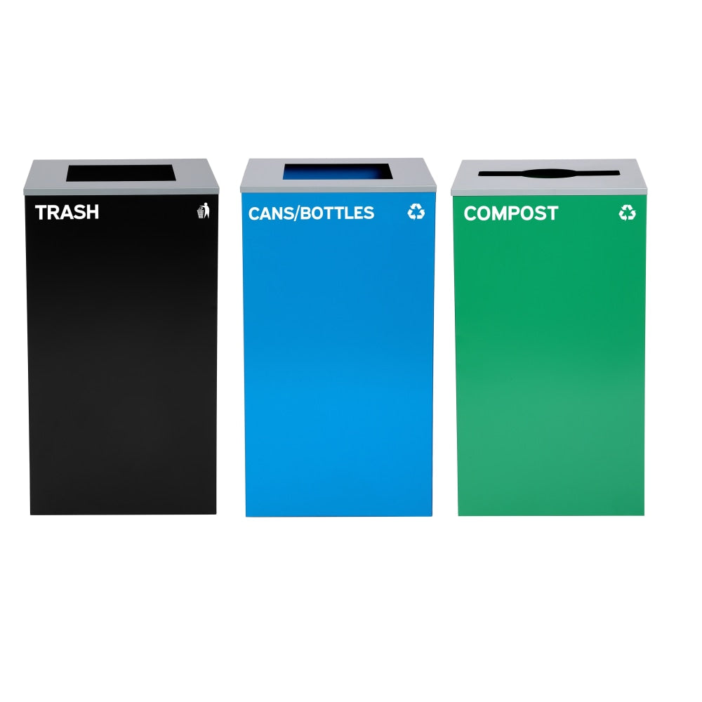 Alpine Industries Stainless-Steel Open Top Compost, Cans/Bottles And Trash Can Set, 30inH x 16-15/16inW x 16-15/16inD, Black/Blue/Green - ALP4450BLKKIT25
