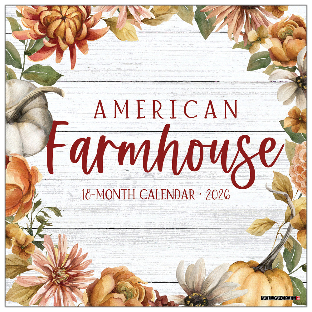 2026 Willow Creek Press Art & Design Monthly Wall Calendar, 12in x 12in, American Farmhouse, January To December, 49815