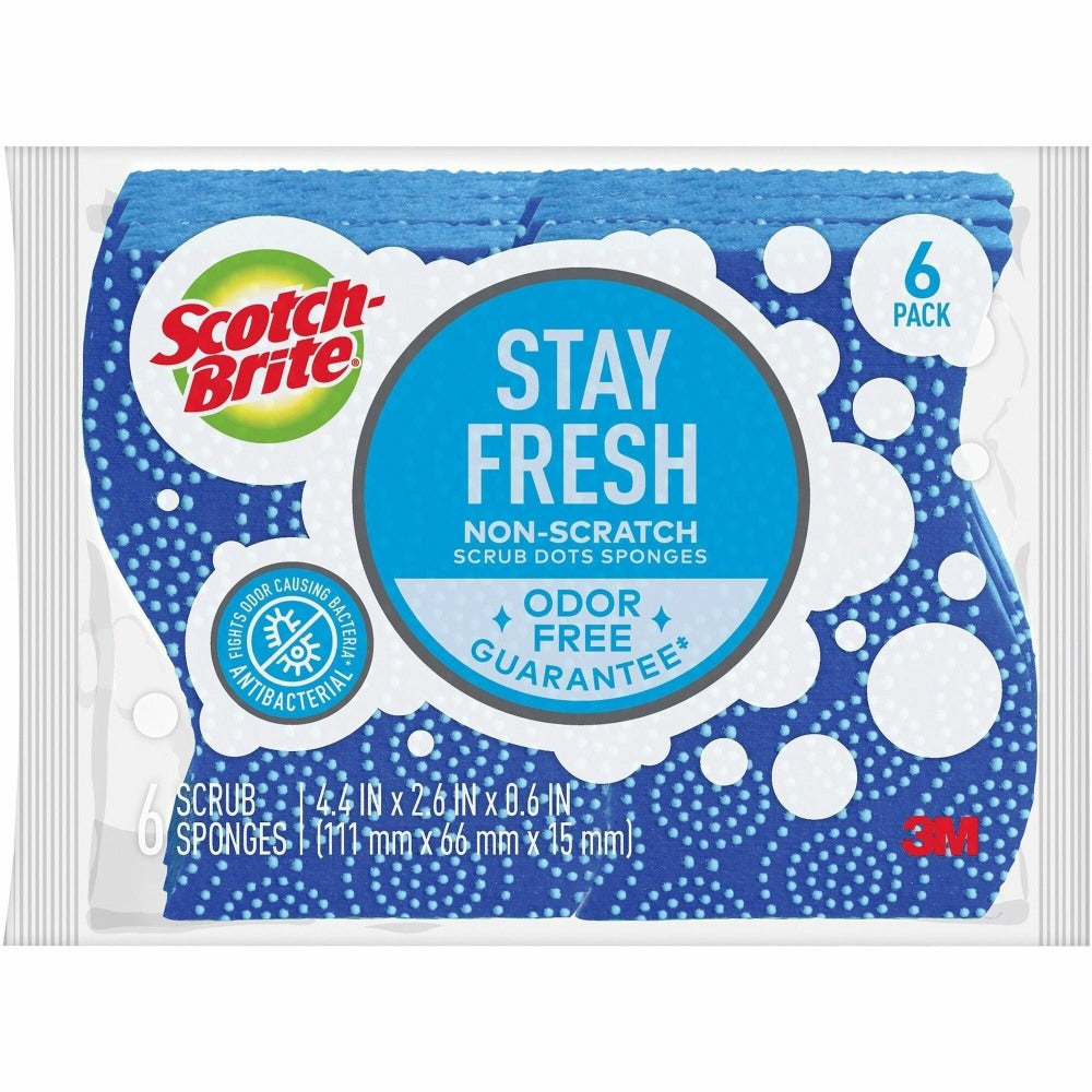 Scotch-Brite Scrub Dots Non-Scratch Sponge, 4.8inH x 6.5inW x 2.5inD, 6 Pack, 4 / Carton, Blue