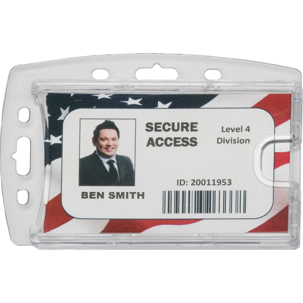 SKILCRAFT Dual ID Card Holder - Horizontal - 3.4in Width x 2.1in Depth - Vinyl - Clear - 1 Dozen - TAA Compliant