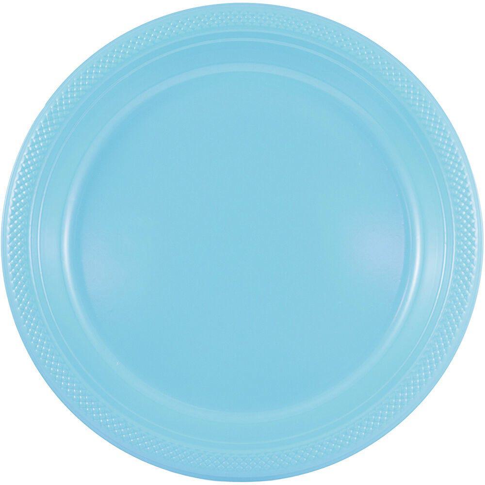 JAM PAPER Round Plastic Party Plates, Medium, 9 inch, Sea Blue, 20/Pack