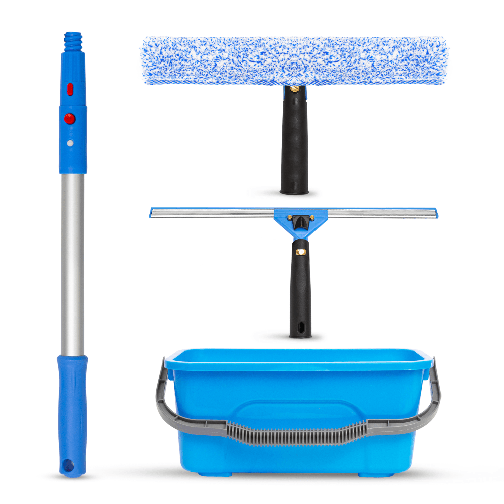 Gritt Commercial Pro Cleaning Kit With Squeegee, Washer, Pole And Heavy-Duty Bucket, 14in Squeegee And Washer/20in Pole/3-Gallon Bucket, Multicolor