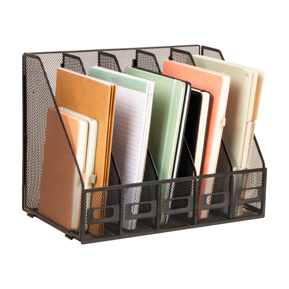 Mind Reader 5-Compartment Vertical File Organizer, 12-1/4inH x 9-3/4inW x 16-1/4inD, Black, Total Qty 1