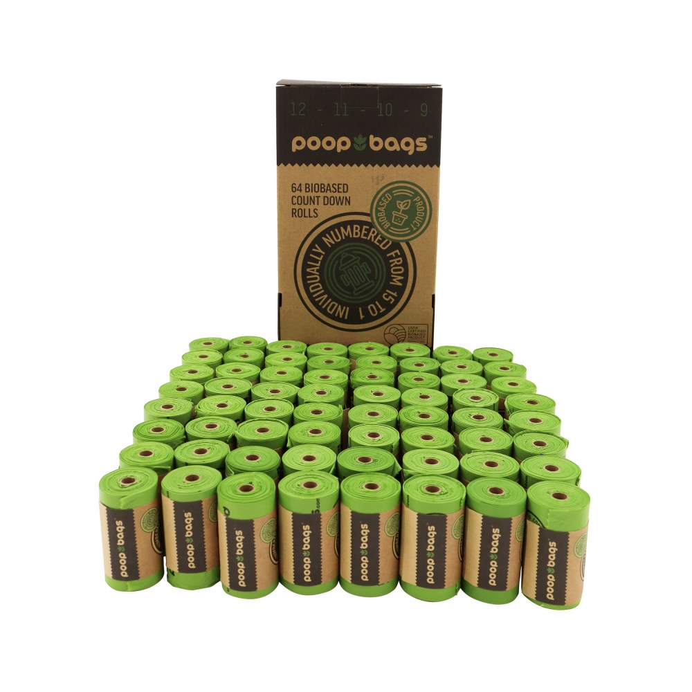The Original Poop Bags SuperBox, 7.05 Oz, Green, 15 Bags Per Roll, Box Of 64 Rolls