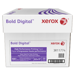 Xerox Bold Digital Printing Paper, 6 Reams, Letter Size, 100 (U.S.) Brightness, 100 Lb Cover (270 gsm), 250 Sheets Per Ream - 3R11774