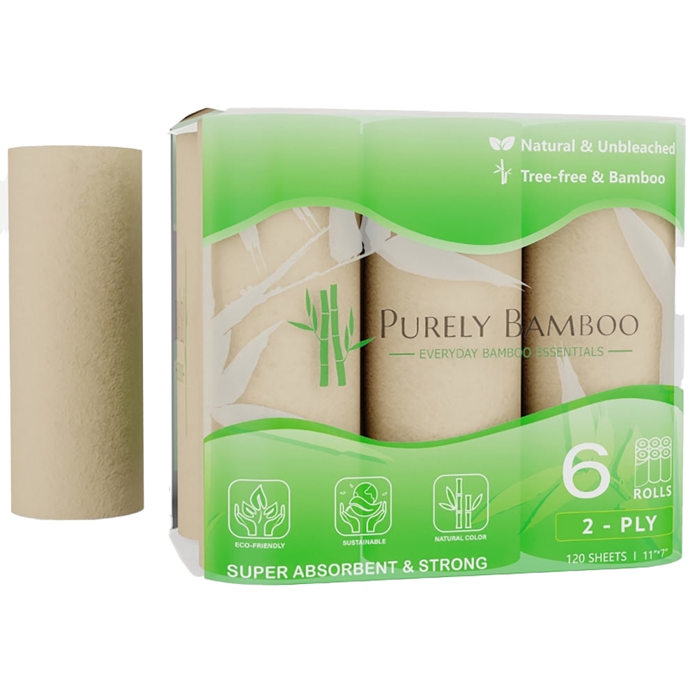 Purely Bamboo Paper Towels, 12 Total Rolls/120 Sheets Per Roll, Solid Beige