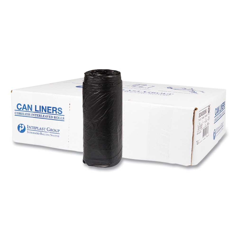 Interplast Group High Density Commercial Can Liners, 16 gal, 8 mic, 24in x 33in, Black, Interleaved Roll, 50 Bags/Roll, 20 Rolls/Carton