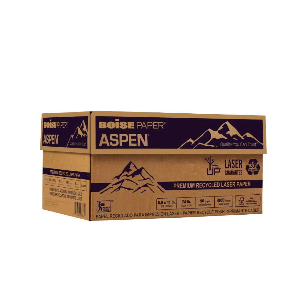Boise ASPEN Premium Laser Paper, 8 Reams, White, Letter Size (8 1/2in x 11in), 500 Sheets Per Ream, 30% Recycled, FSC Certified, 24 Lb, 96 Brightness