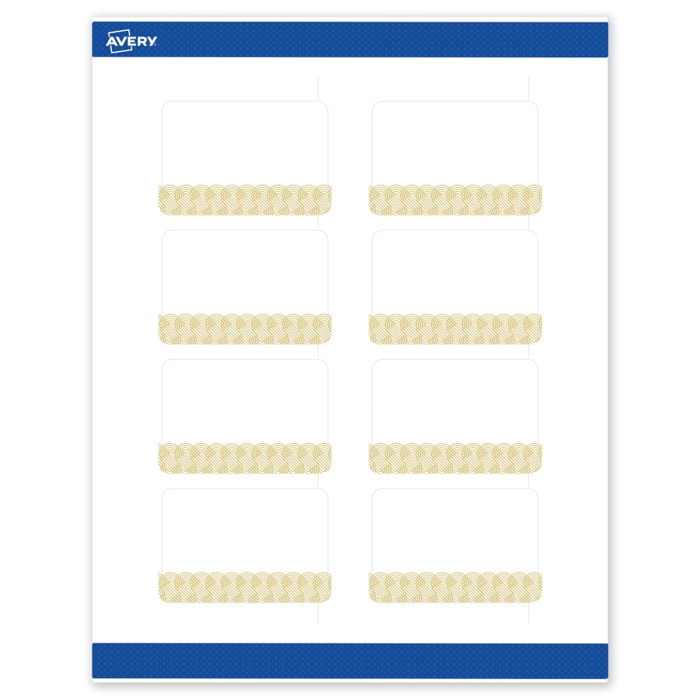 Avery Printable Labels With Sure Feed Technology, S00-EWV, Rectangle, 2in x 3in, Matte White With Preprinted Gold Lace Trim Pattern, Pack Of 80