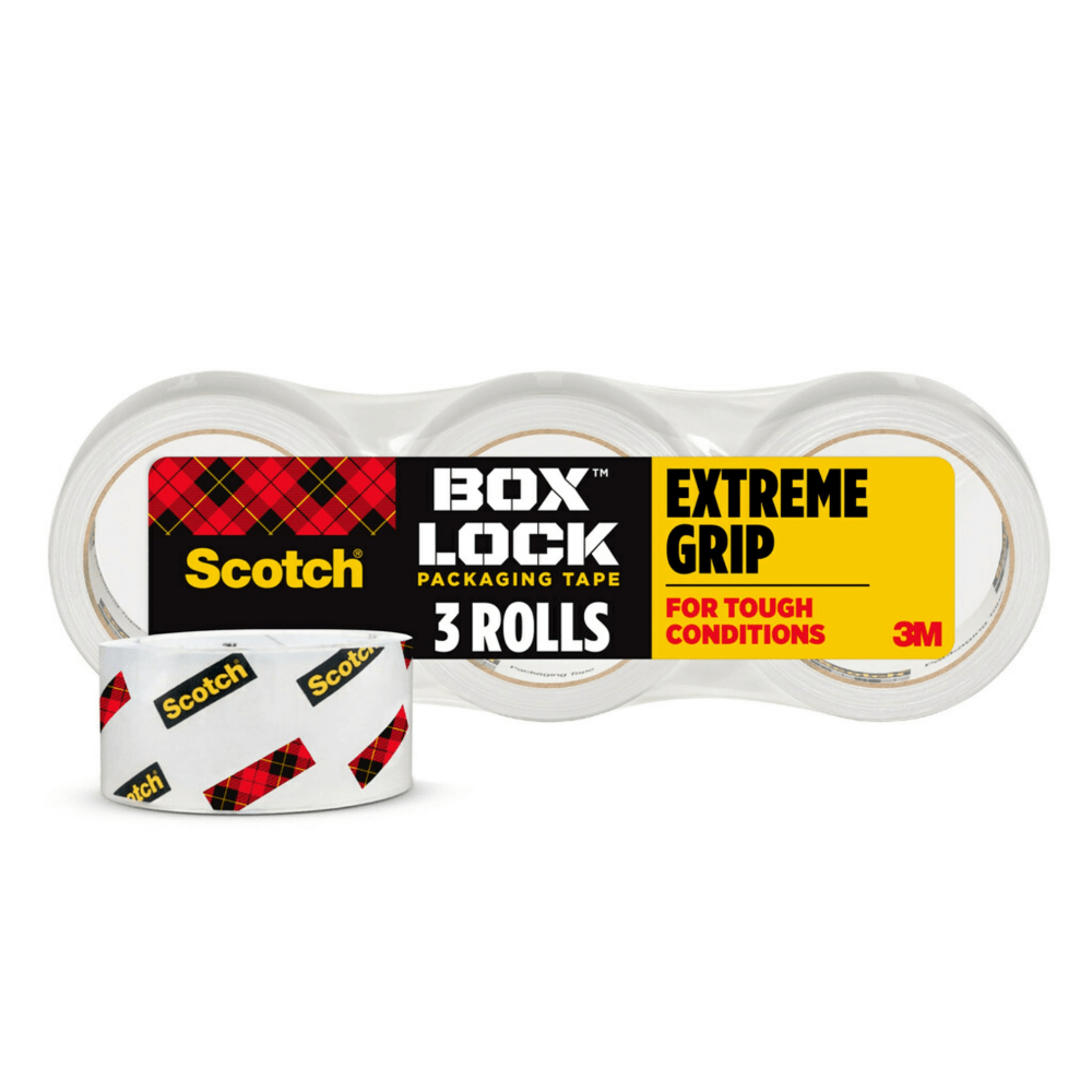 Scotch Box Lock Packaging Tape, 1.88 in x 54.6 yd, 3 Tape Rolls, Extreme Grip Box Packing Tape for Shipping and Mailing