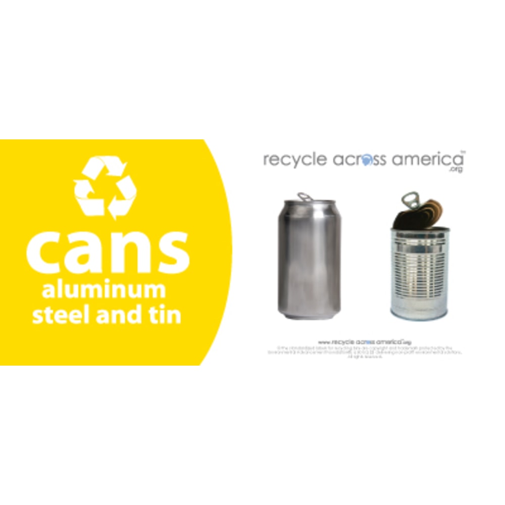 Recycle Across America Aluminum, METAL-0409, Steel And Tin Cans Standardized Recycling Labels, 4in x 9in, Yellow