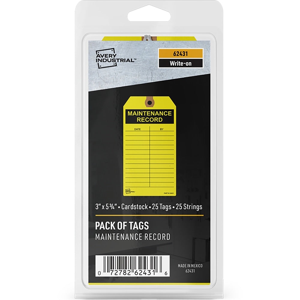 Avery Preprinted MAINTENANCE RECORD Hang Tags - 5.75in Length x 3in Width - Card Stock - Yellow - 1 Pack