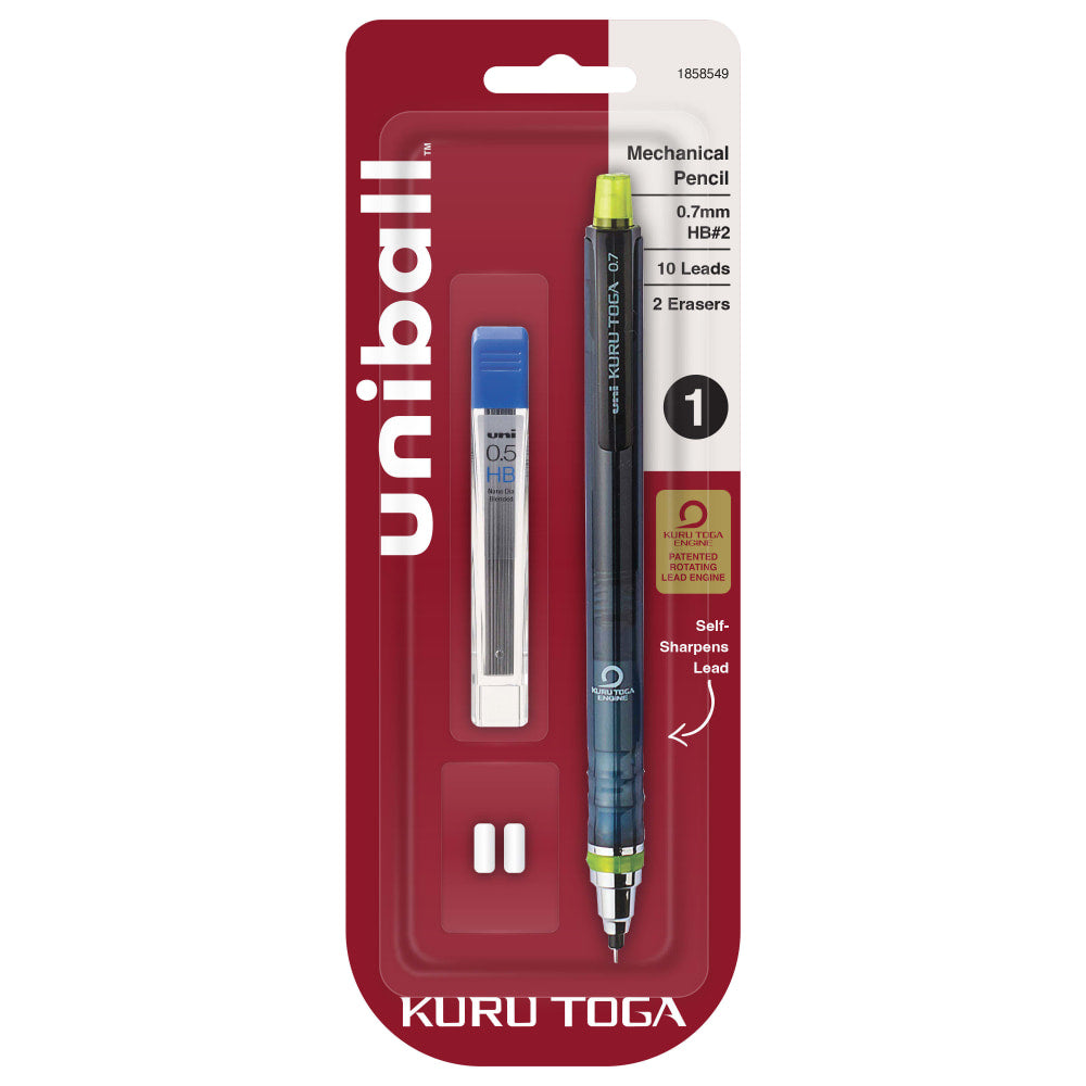 uni-ball Kura Toga Mechanical Pencil Starter Set, 0.7 mm, HB#2 Lead Tip, Black/Gray
