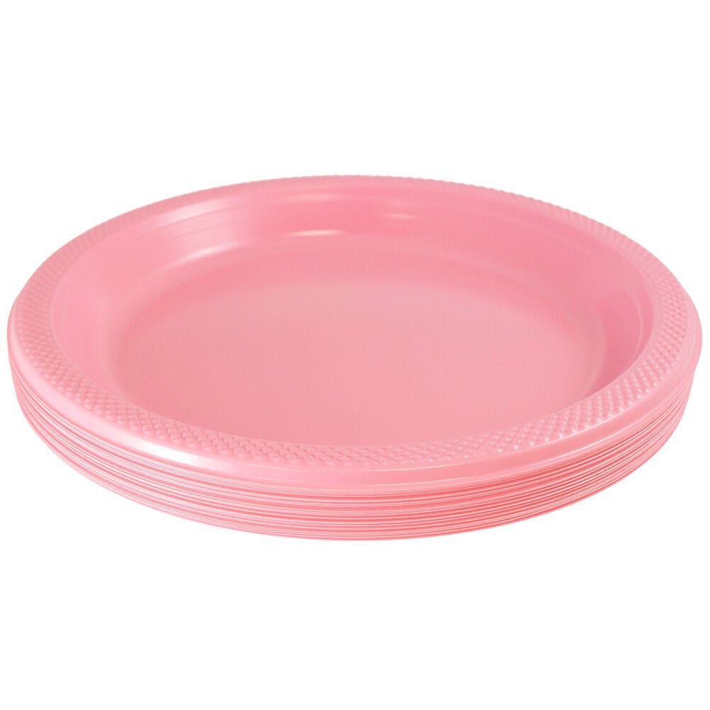 JAM PAPER Round Plastic Party Plates, Small, 7 inch, Baby Pink Pastel, 20/Pack