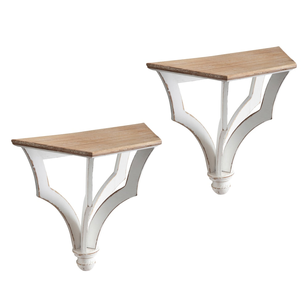 Kate And Laurel Corbett Wall Shelves, 11-13/16inH x 13inW x 5-9/16inD, Rustic Brown/White, Set Of 2 Shelves