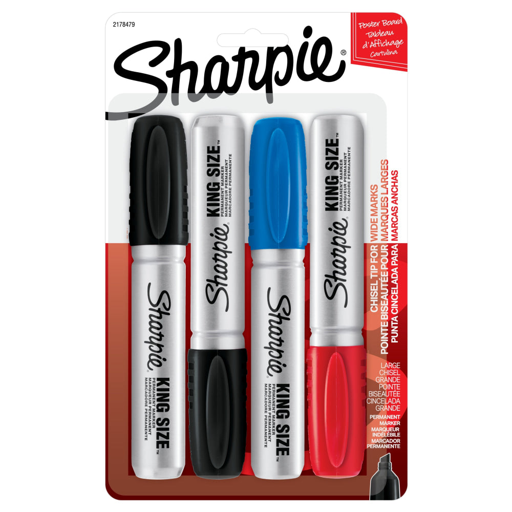 Sharpie King-Size Permanent Markers, Assorted Colors, Pack Of 4
