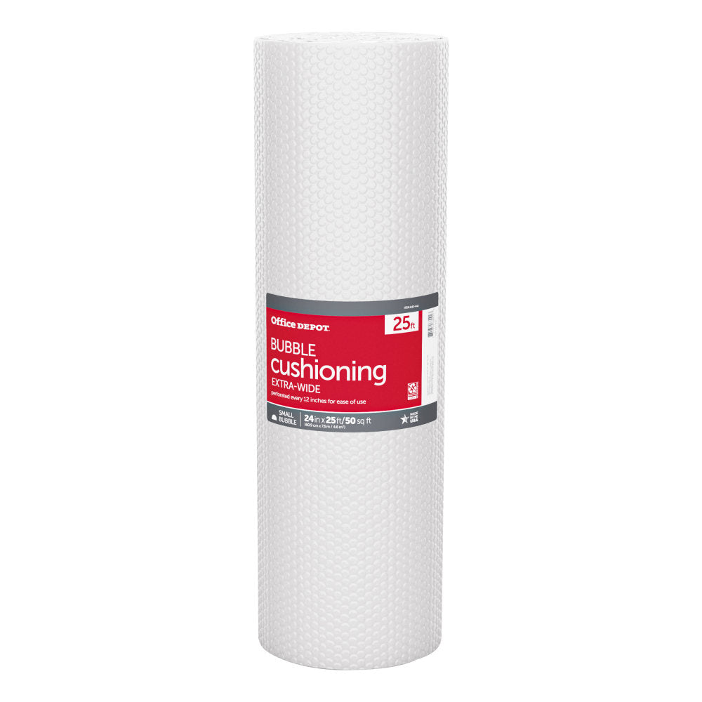Office Depot Brand Small Bubble Cushioning, Extra-Wide, 3/16in Thick, Clear, 24in x 25ft