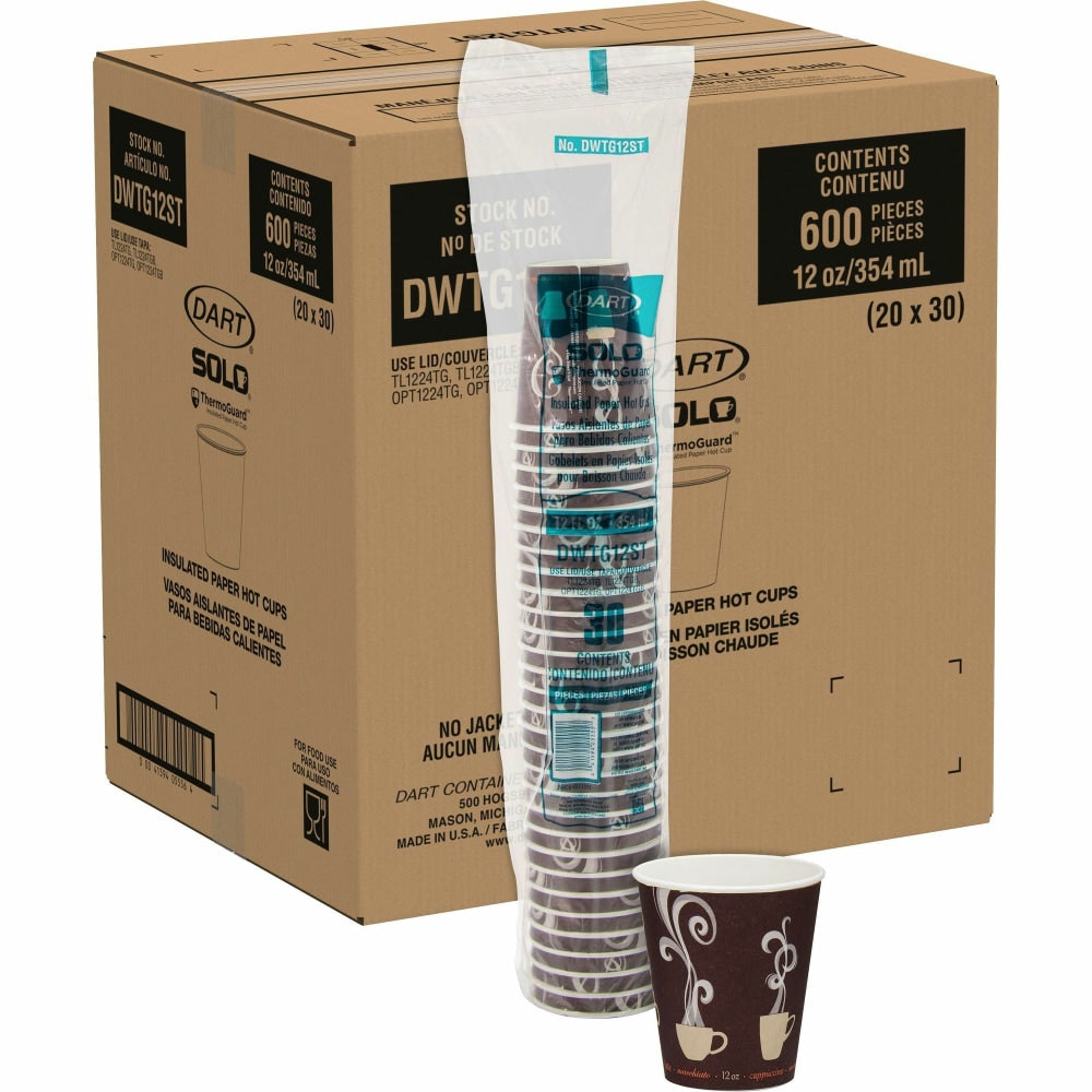 Solo Cup ThermoGuard Insulated Paper Hot Cups, 12 Oz, Multicolor, 30 Cups Per Sleeve, Carton Of 20 Sleeves