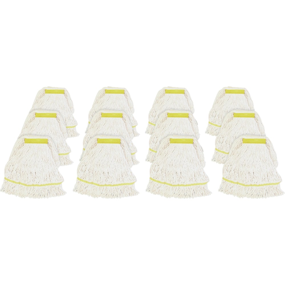 Genuine Joe Narrow Band Small Mophead - Rayon, Cotton - White - 12 / Carton
