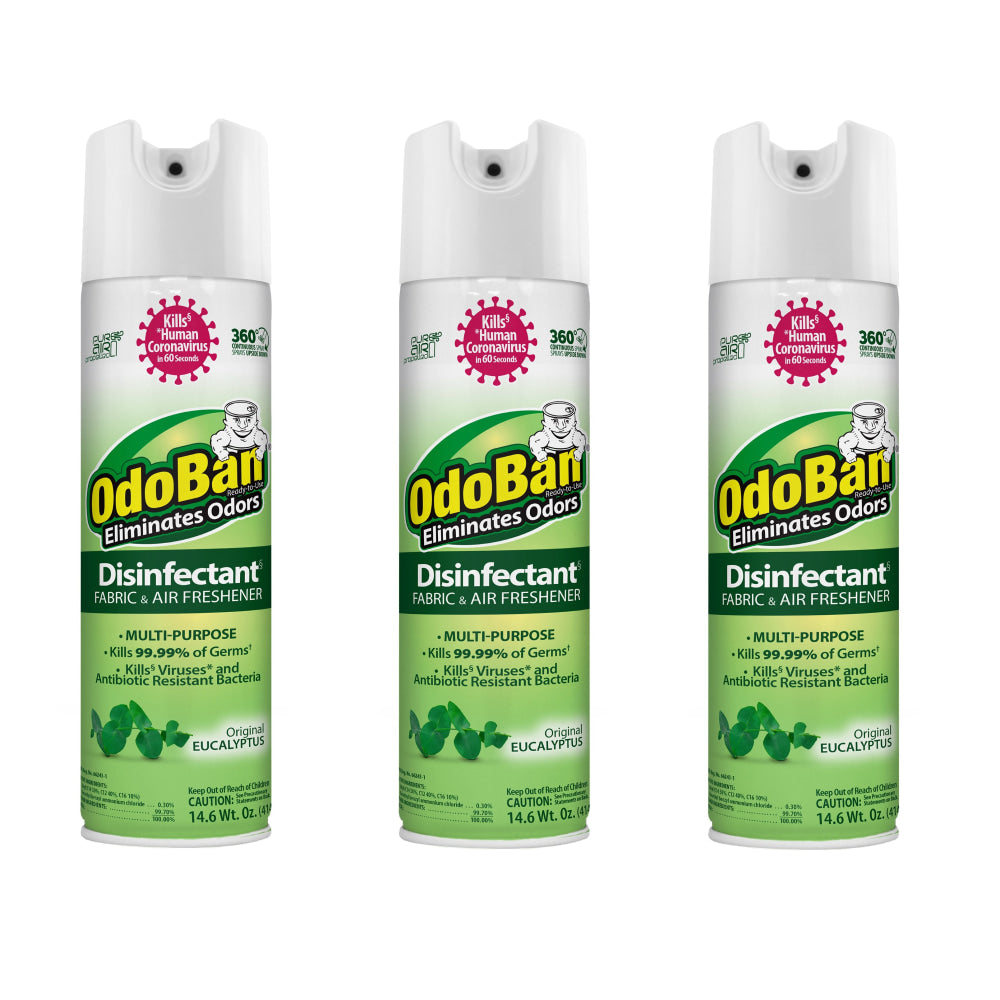 OdoBan Ready-to-Use 360-Degree Continuous Spray Disinfectant Cleaner and Odor Eliminator, Original Eucalyptus Scent, 14.6 Oz, Set Of 3 Spray Cans