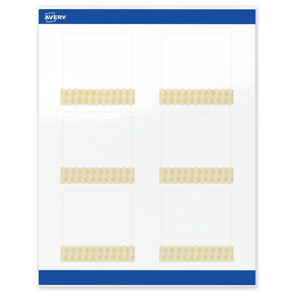 Avery Printable Labels With Sure Feed Technology, S00-EX5, Square, 3in x 3in, Glossy White With Preprinted Gold Lace Trim Pattern, Pack Of 60