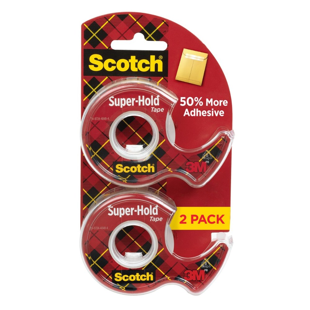 Scotch Tape Super-Hold, 3/4in x 600in, Translucent, Pack of 2 rolls