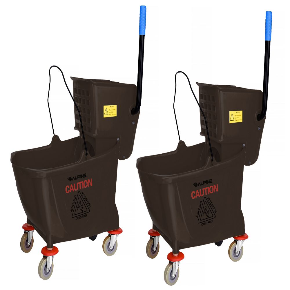 Alpine Industries 36-Quart PVC Mop Buckets With Side Wringers, 34in x 15in, Brown, Pack Of 2 Buckets