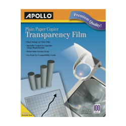 Apollo Plain Paper Copier Transparency Film, Black On Clear With Strip, Box Of 100 Sheets