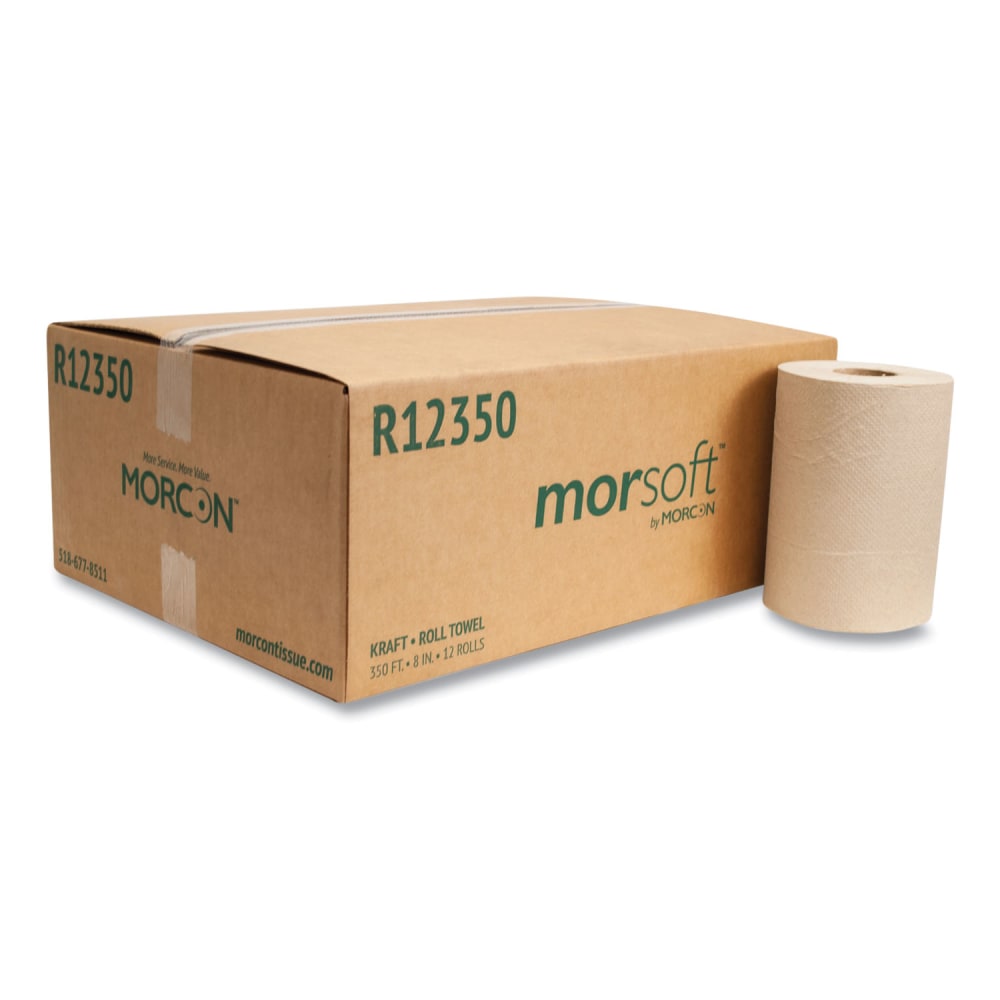 Morcon Tissue Morsoft Universal Roll Towels, 1-Ply, 8in x 350 ft, Brown, 12 Rolls/Carton