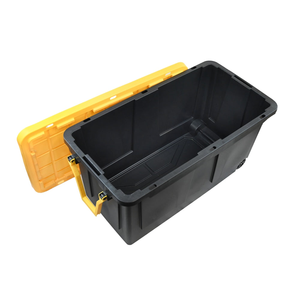 Centrex Tough Box Wheeled Tote With Lid, 75-Gallon, 46inL x 16-13/16inW x 22-9/16inH, 45% Recycled, Black/Yellow