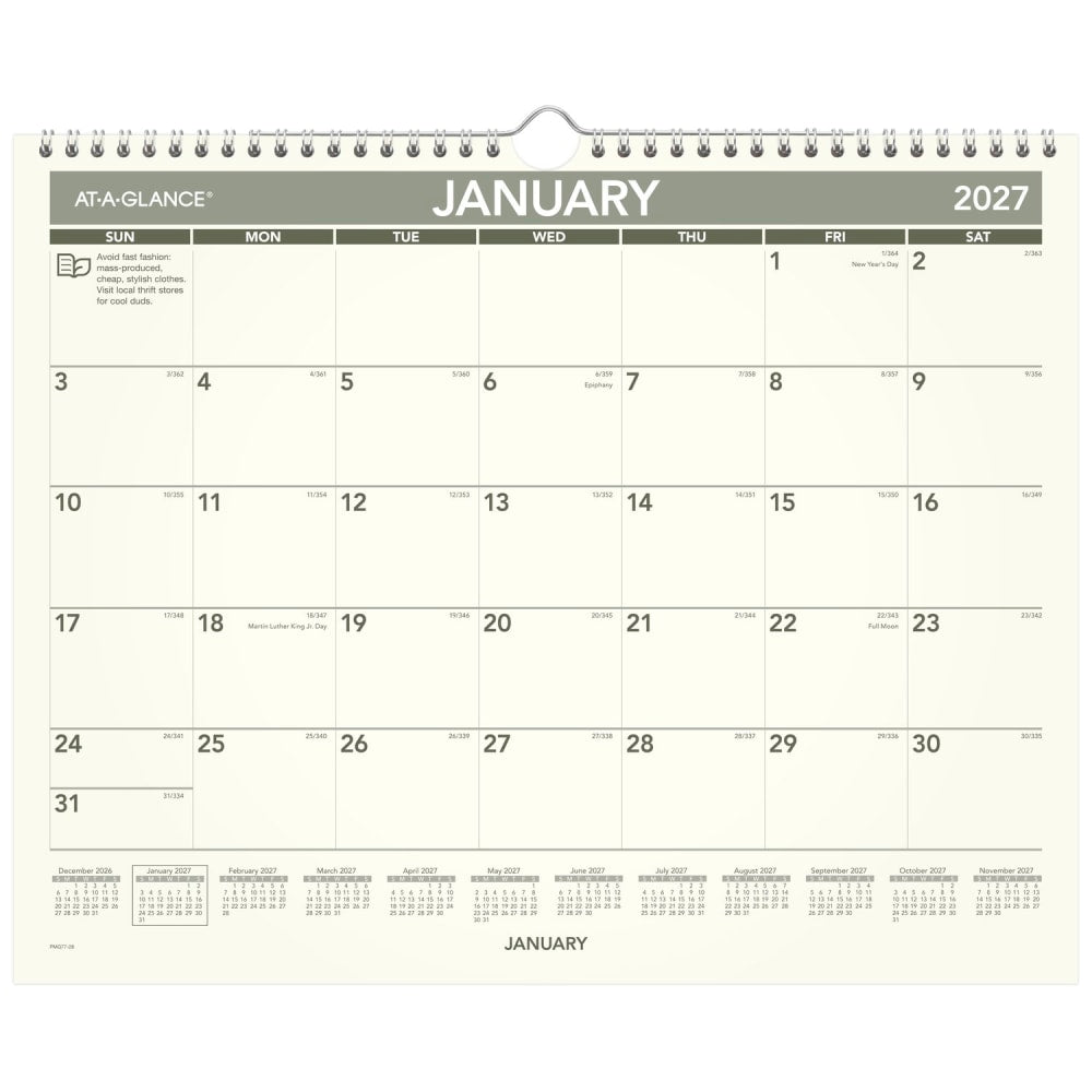 AT-A-GLANCE 2027 Recycled Monthly Wall Calendar, Medium, 15in x 12in
