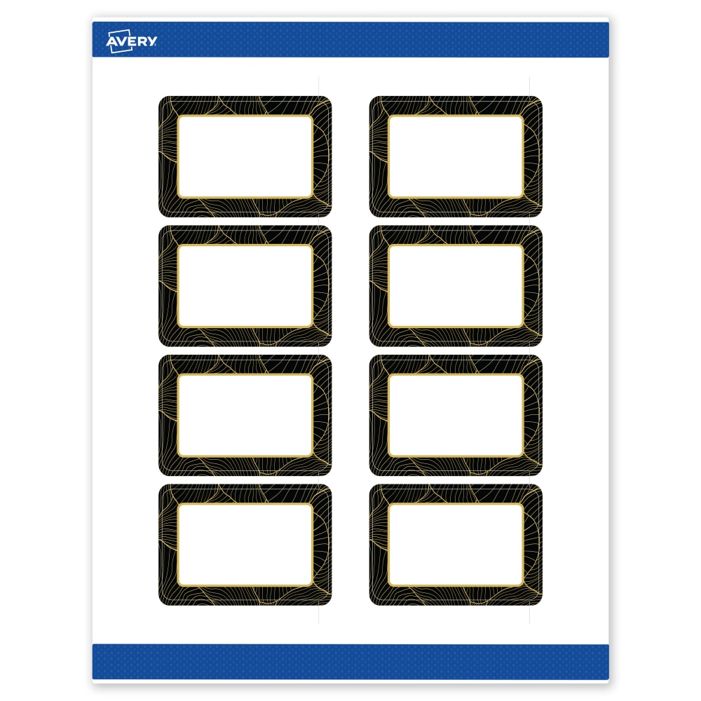 Avery Printable Labels With Sure Feed Technology, S00-ETH, Rectangle, 2in x 3in, Matte White With Preprinted Black/Gold Vein Border, Pack Of 80
