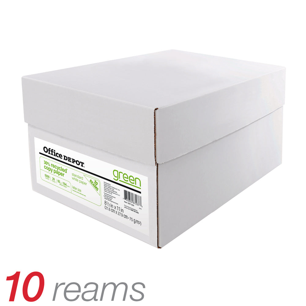 Office Depot EnviroCopy Copy Paper, 10 Reams, White, Letter (8.5in x 11in), 5000 Sheets Per Case, 20 Lb, 30% Recycled, FSC Certified, 40519