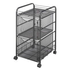 Safco Onyx Mesh File Cart With 2 File Drawers, 27-1/2inH x 15-1/4inW x 17-1/2inD, Black