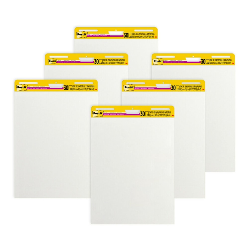 Post-it Super Sticky Easel Pads, 25in x 30in, 6 Pads, 20 Sheets/Pad, School Supplies for Classrooms, White