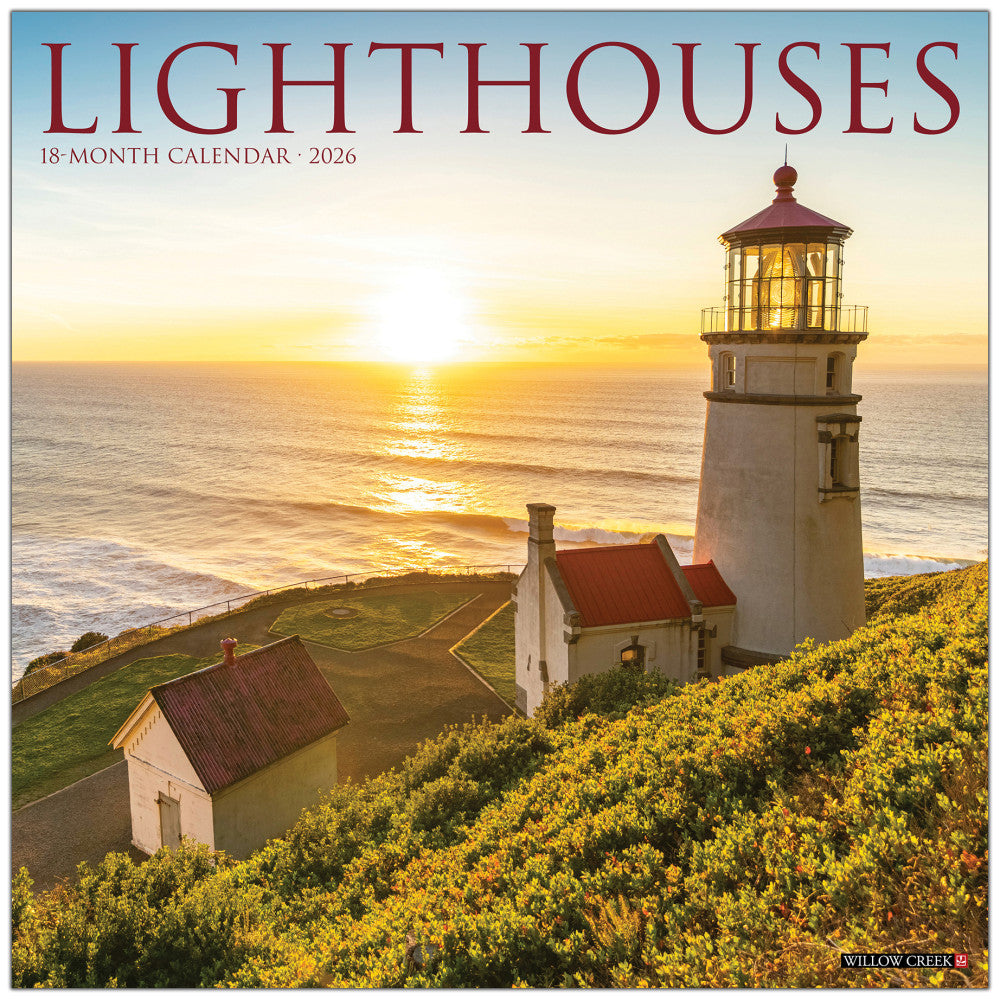 2026 Willow Creek Press Scenic Monthly Wall Calendar, 12in x 12in, Lighthouses, January To December, 51788