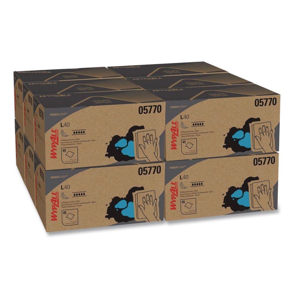 Wypall Power Clean L40 Extra Absorbent Towels - 12in Width x 23in Length - White - 45/Box - 1 Carton